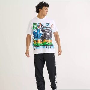 adidas Originals airbrush men’s White Tee with Colorful Graphic